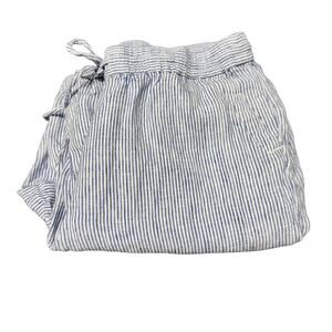 Talbots Linen Pants Womens 10P Petite 10 Blue White Coastal Stripe + Pockets